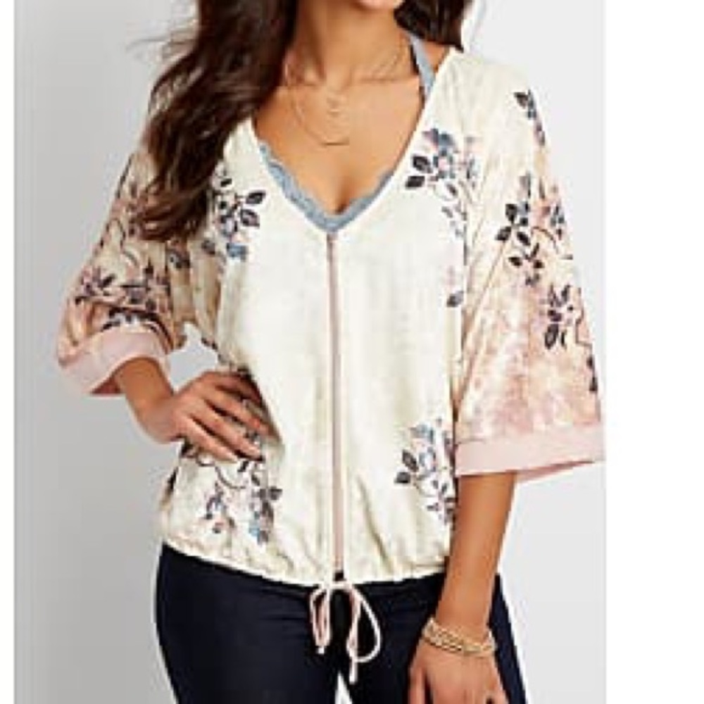 Maurices Zip Front Velvet Kimono L/XL